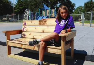 Miles Sitting on Buddy Bench