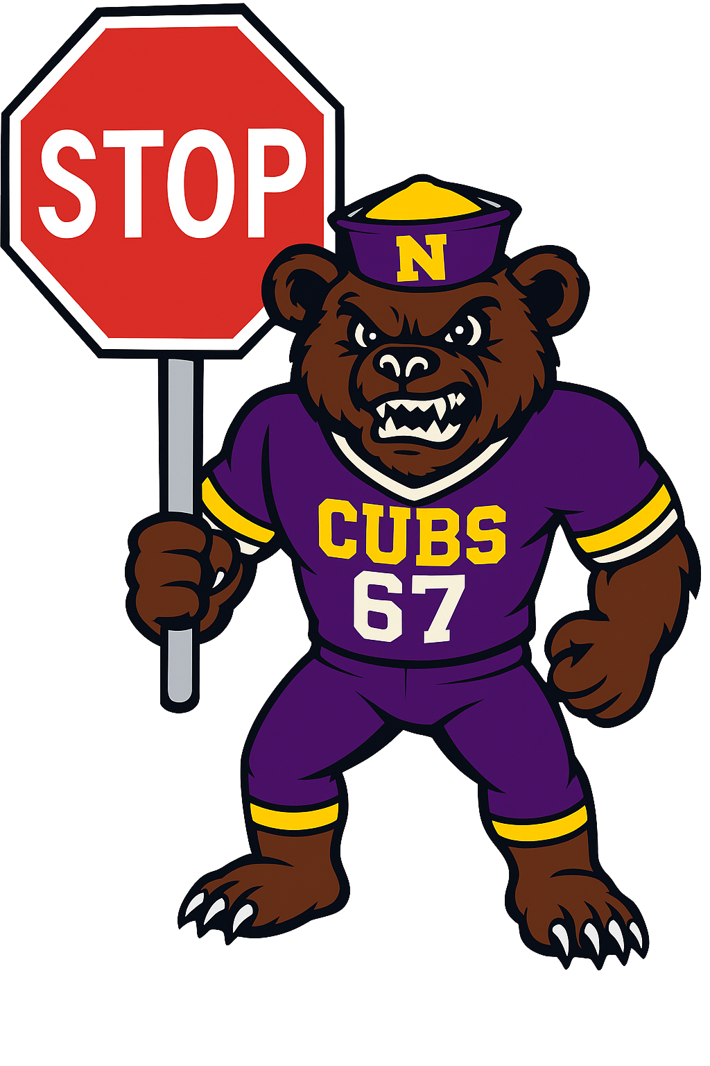 Bear holding stop sign