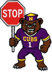 cub bear holding stop sign